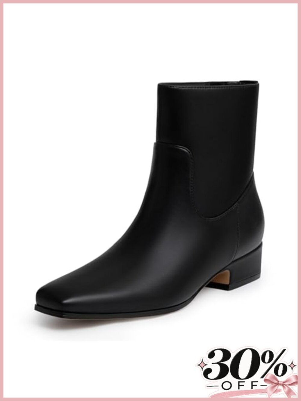 Chunky Low Heel Square Toe Ankle Booties Faux Leather Block Heel Boots